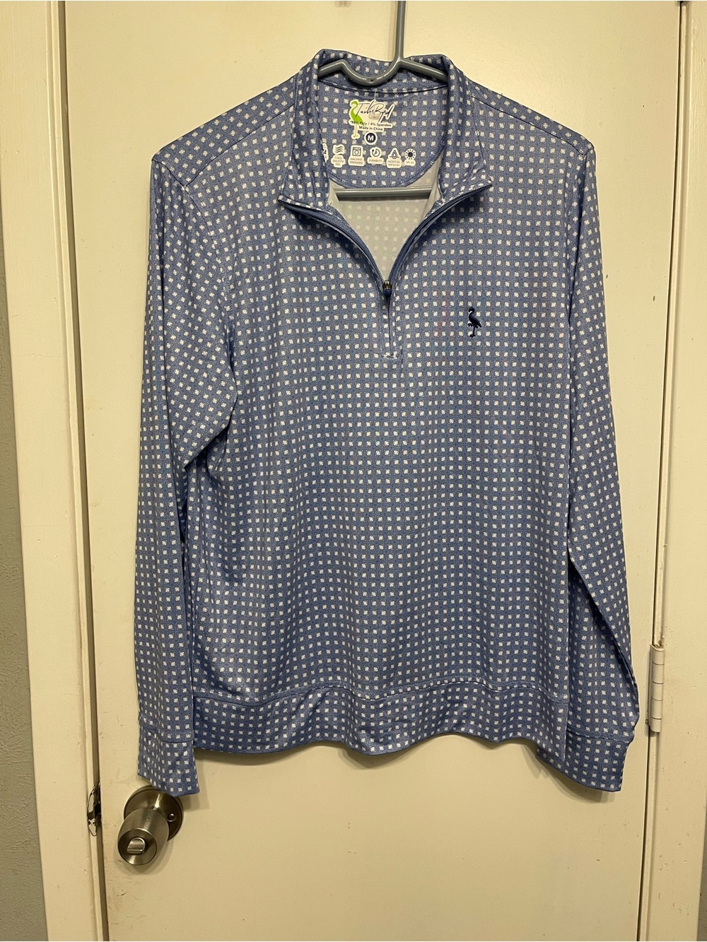 TailorByrd Men's M Blue/White Geometric 1/4 Zip Mock Neck Golf Pullover